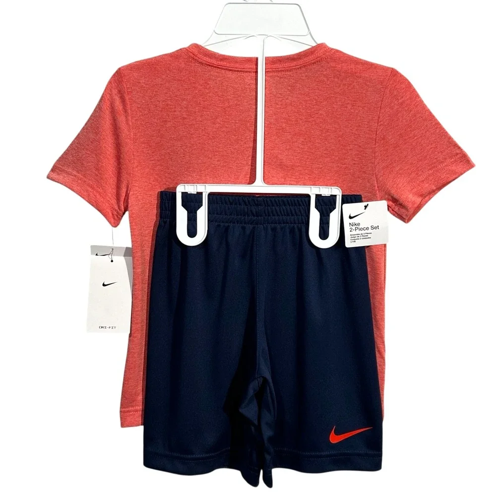 Nike Little Boys Dri-FIT T-Shirt & Shorts Outfit Set Size 4 Navy Blue Multi